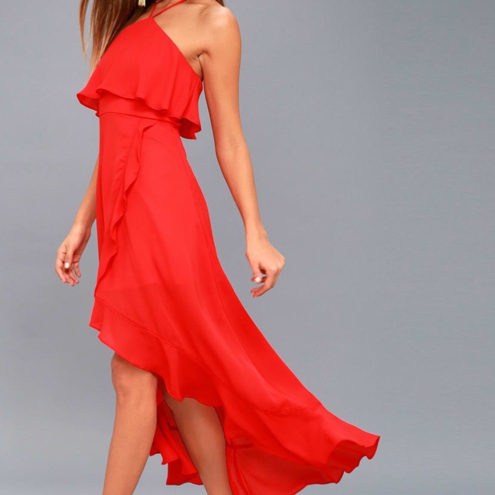 Lulus Magic in Milan Red High Low Midi Dress XL
